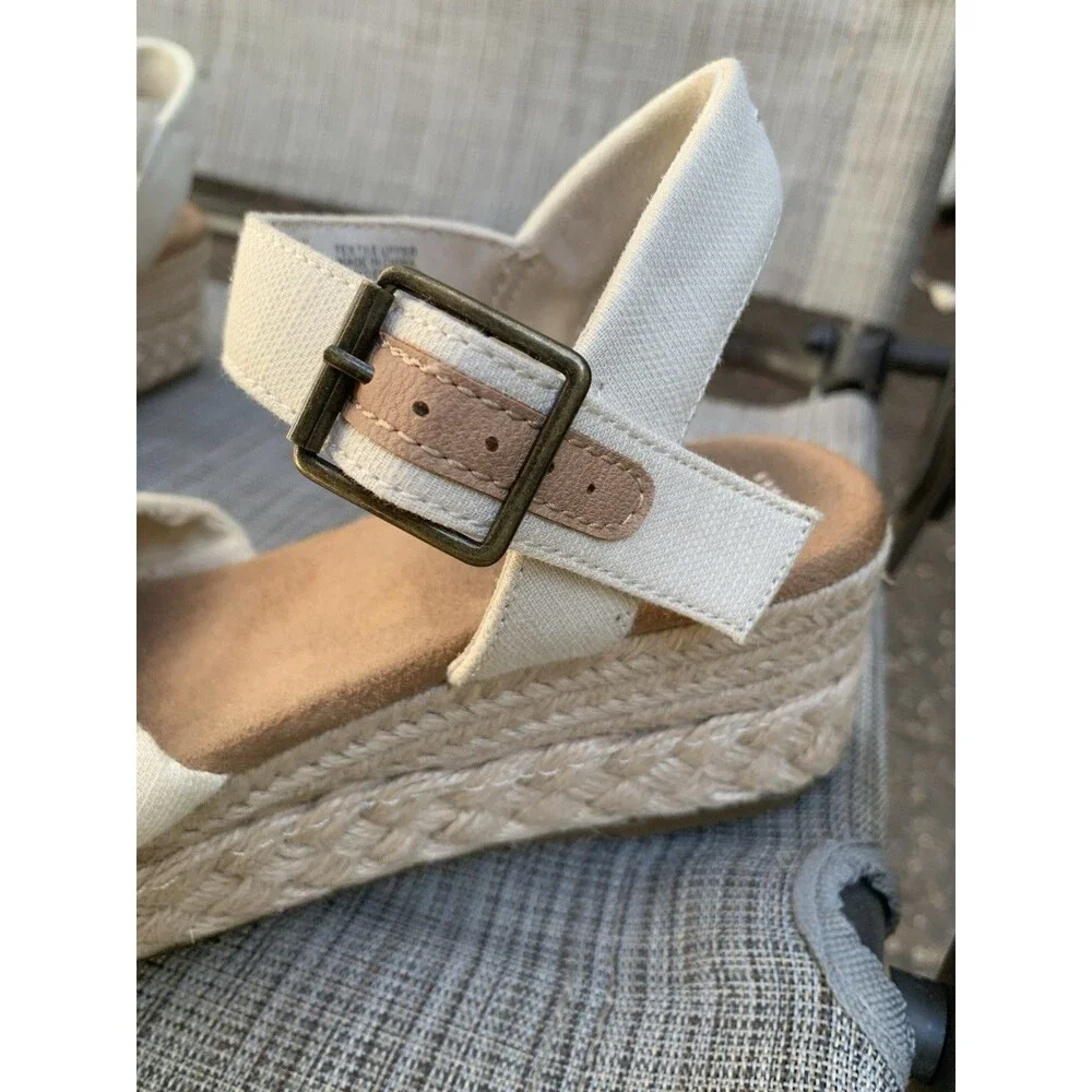 TOMS Women Kinsley Platform Wedge Espadrille Sandals Ankle Strap Twist Front 6.5